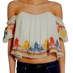 Tularosa White Off-Shoulder Embroidered Crop Top